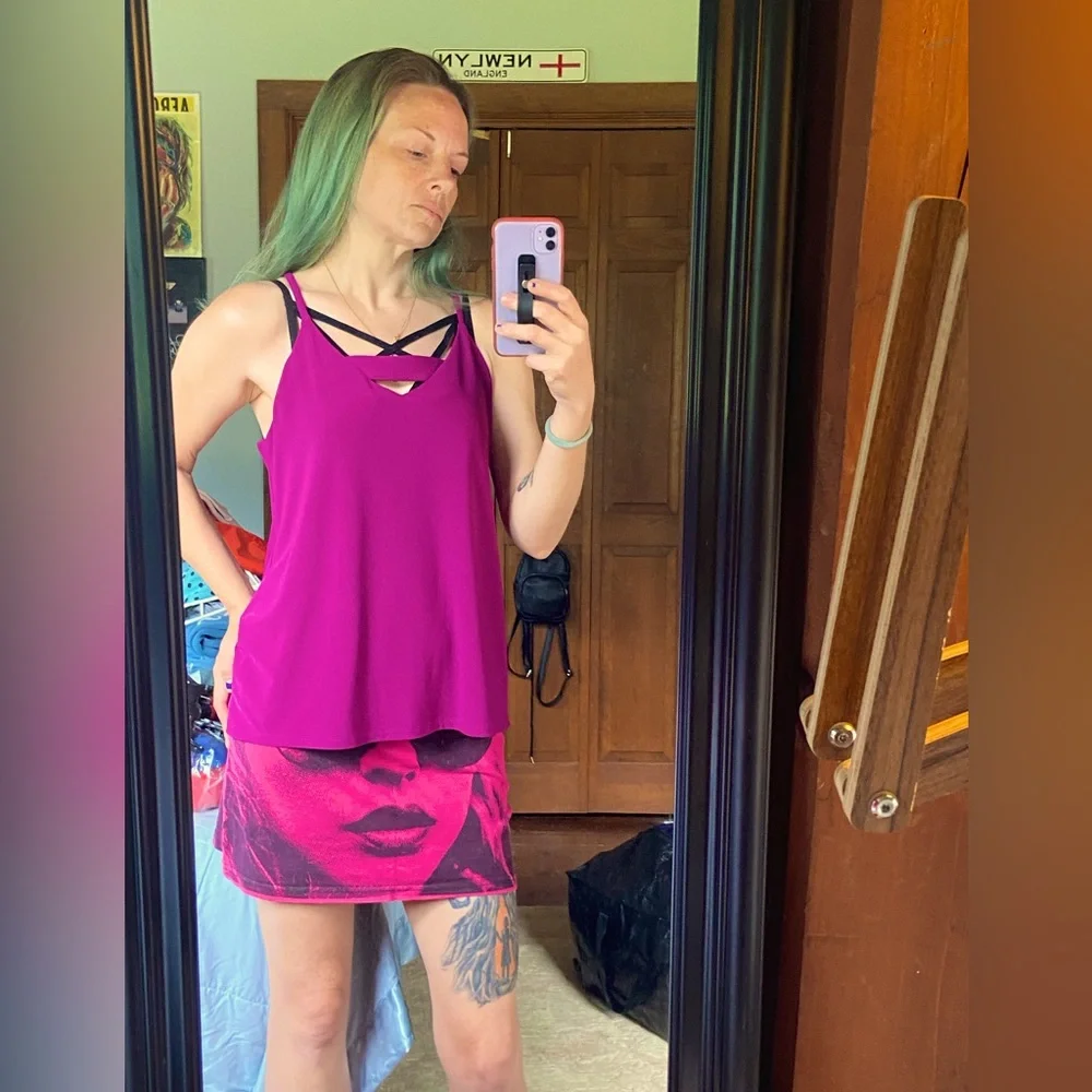 5/$40 Sale Bar III Pink and Purple Camisole Cut Out Tank Top~Md~Zip Up Back - Picture 7 of 9